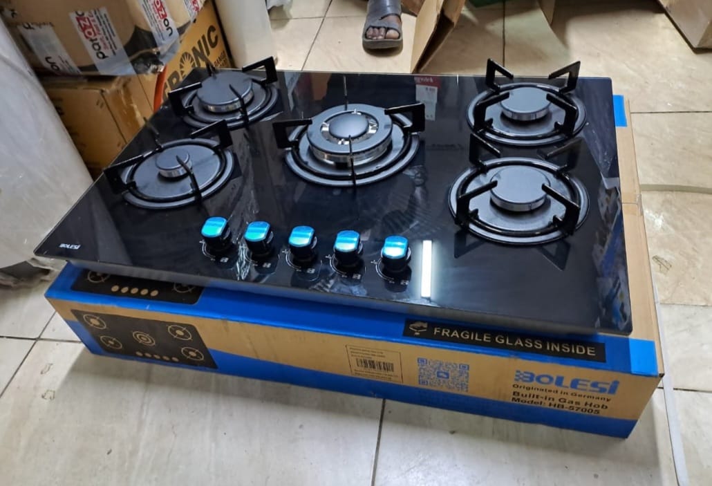 Bolesi inbuilt 5 burner full gas tampared glass cooker 